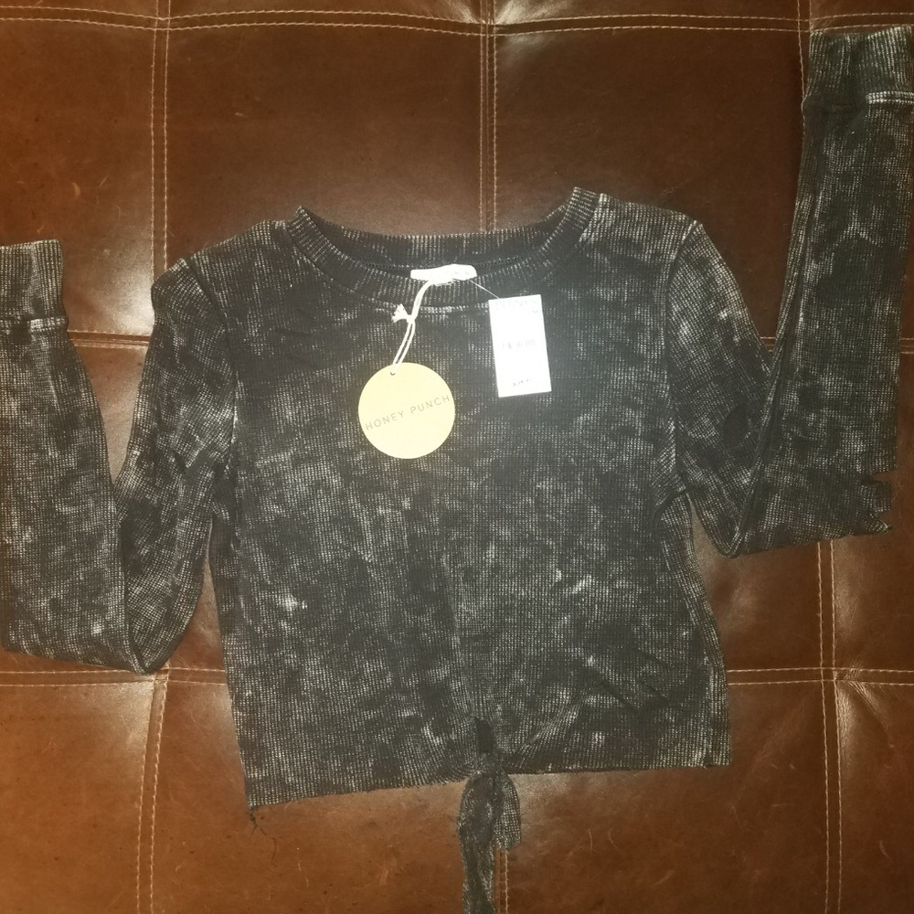 HONEY PUNCH distressed waffle long sleeved shirt